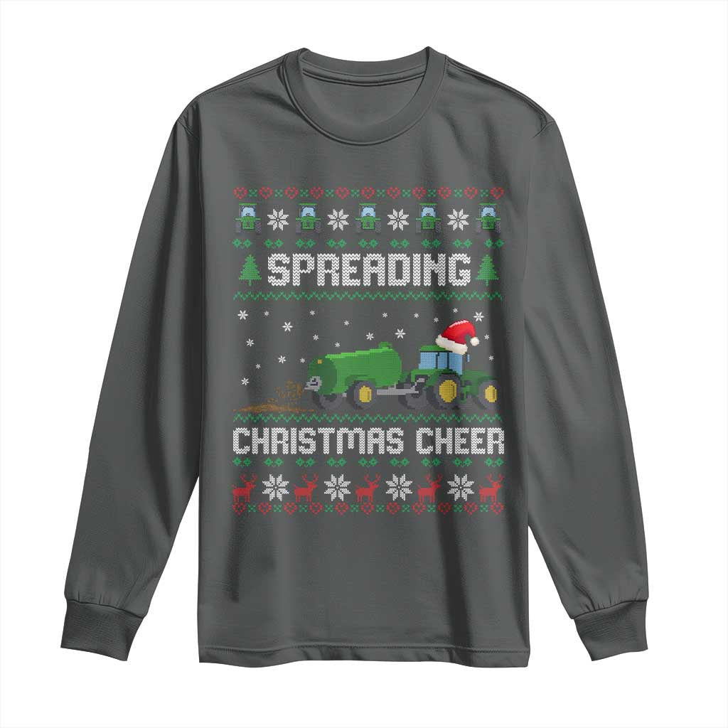 Spreading Christmas Cheer Long Sleeve Shirt Funny Farming Tractor Xmas TS11 Dark Heather Print Your Wear