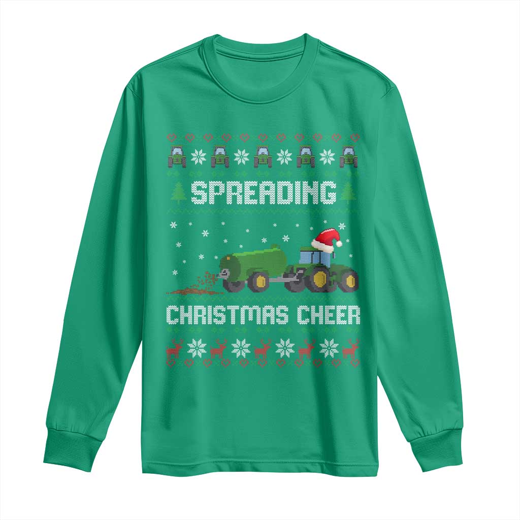 Spreading Christmas Cheer Long Sleeve Shirt Funny Farming Tractor Xmas TS11 Irish Green Print Your Wear