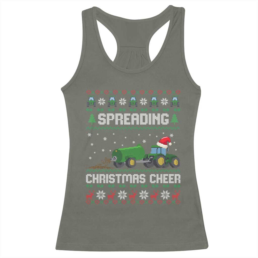 Spreading Christmas Cheer Racerback Tank Top Funny Farming Tractor Xmas TS11 Military Green Print Your Wear