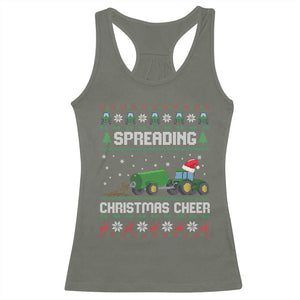 Spreading Christmas Cheer Racerback Tank Top Funny Farming Tractor Xmas TS11 Military Green Print Your Wear
