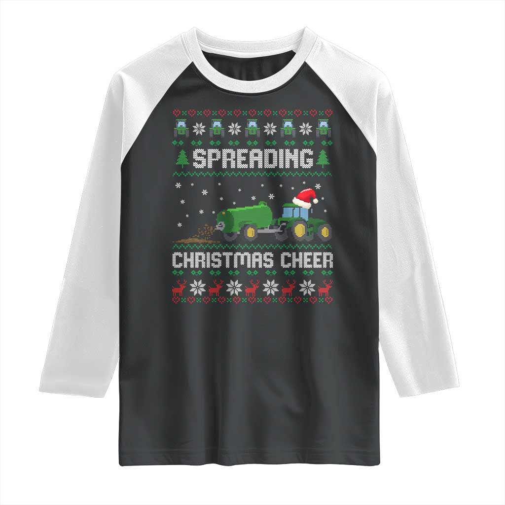 Spreading Christmas Cheer Raglan Shirt Funny Farming Tractor Xmas TS11 Black White Print Your Wear