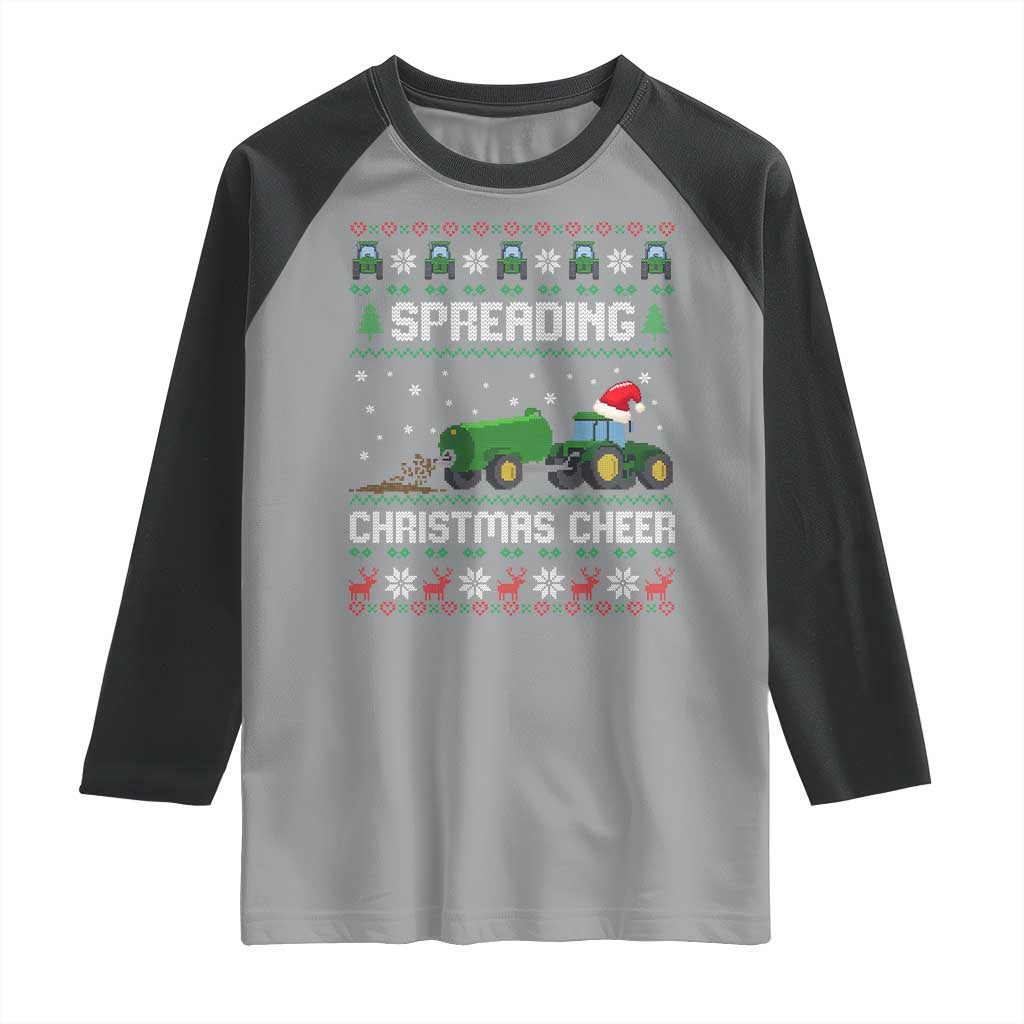 Spreading Christmas Cheer Raglan Shirt Funny Farming Tractor Xmas TS11 Sport Gray Black Print Your Wear