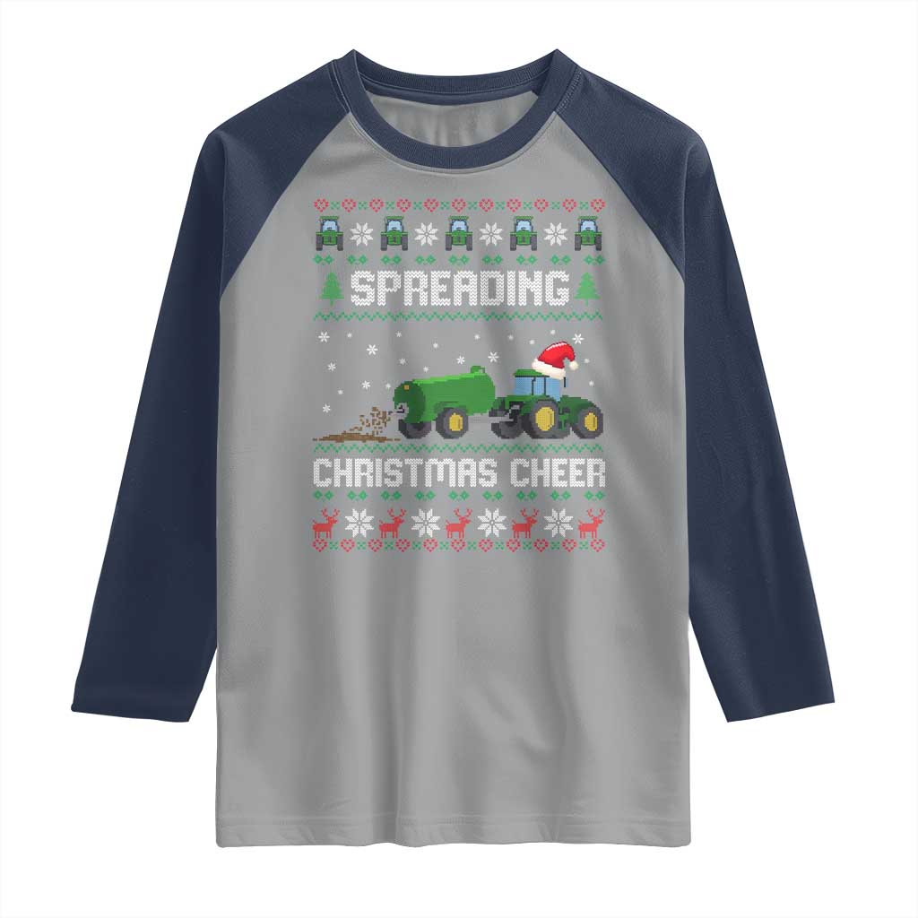 Spreading Christmas Cheer Raglan Shirt Funny Farming Tractor Xmas TS11 Sport Gray Navy Print Your Wear