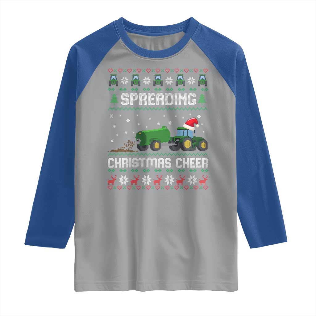Spreading Christmas Cheer Raglan Shirt Funny Farming Tractor Xmas TS11 Sport Gray Royal Print Your Wear