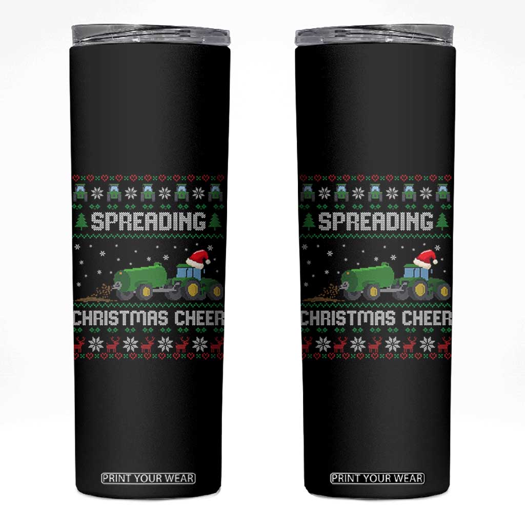 Spreading Christmas Cheer Skinny Tumbler Funny Farming Tractor Xmas TS11 Black Print Your Wear