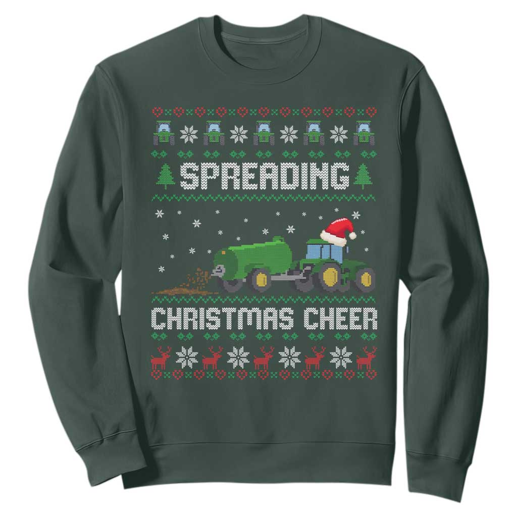 Spreading Christmas Cheer Sweatshirt Funny Farming Tractor Xmas TS11 Dark Forest Green Print Your Wear
