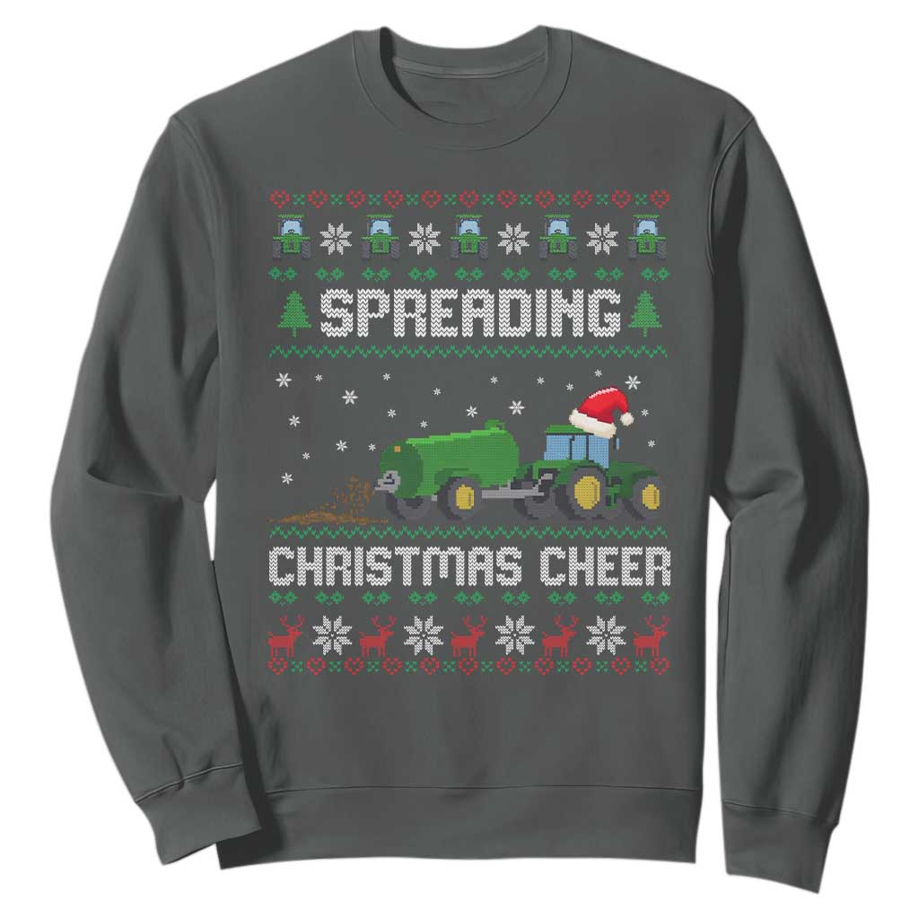Spreading Christmas Cheer Sweatshirt Funny Farming Tractor Xmas TS11 Dark Heather Print Your Wear