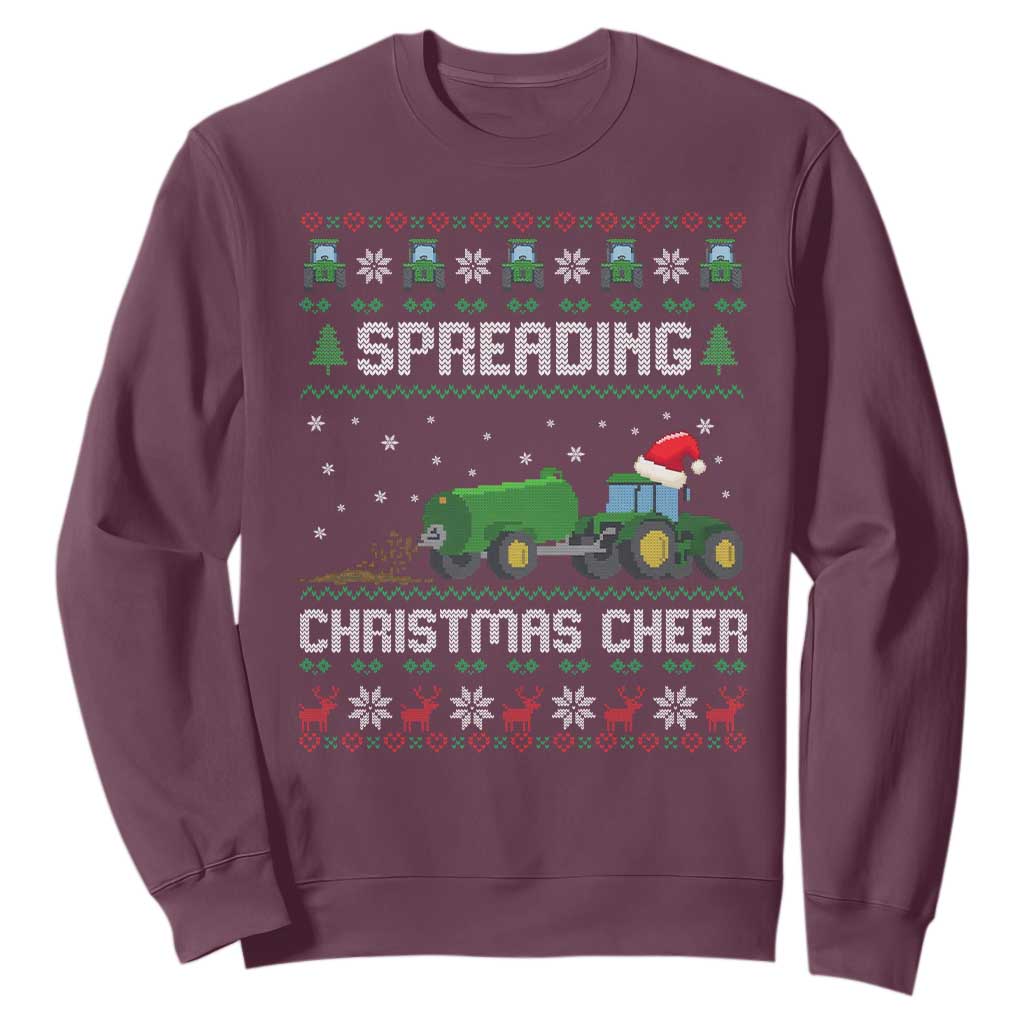 Spreading Christmas Cheer Sweatshirt Funny Farming Tractor Xmas TS11 Maroon Print Your Wear