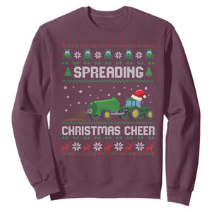 Spreading Christmas Cheer Sweatshirt Funny Farming Tractor Xmas TS11 Maroon Print Your Wear