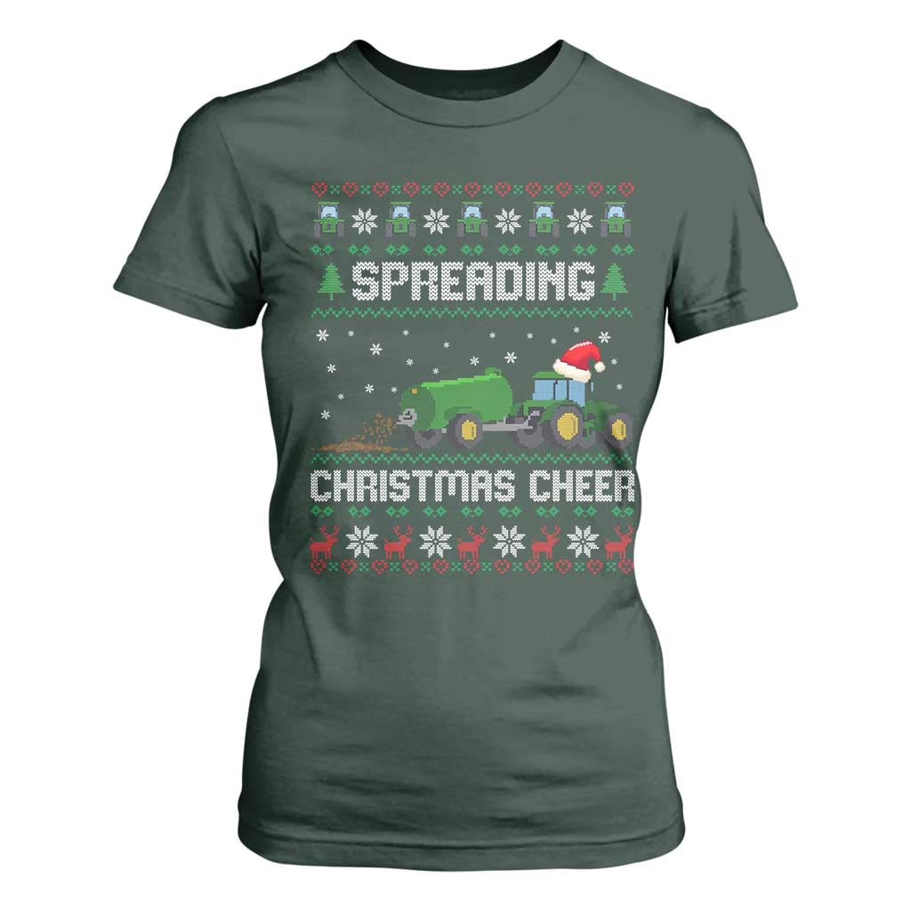 Spreading Christmas Cheer T Shirt For Women Funny Farming Tractor Xmas TS11 Dark Forest Green Print Your Wear
