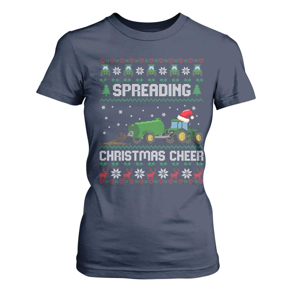 Spreading Christmas Cheer T Shirt For Women Funny Farming Tractor Xmas TS11 Navy Print Your Wear
