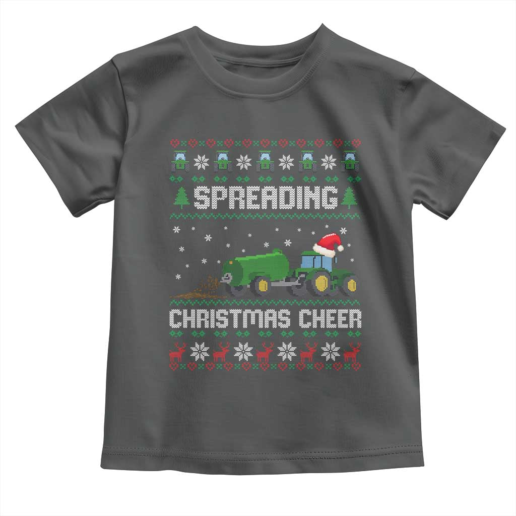 Spreading Christmas Cheer Toddler T Shirt Funny Farming Tractor Xmas TS11 Dark Heather Print Your Wear