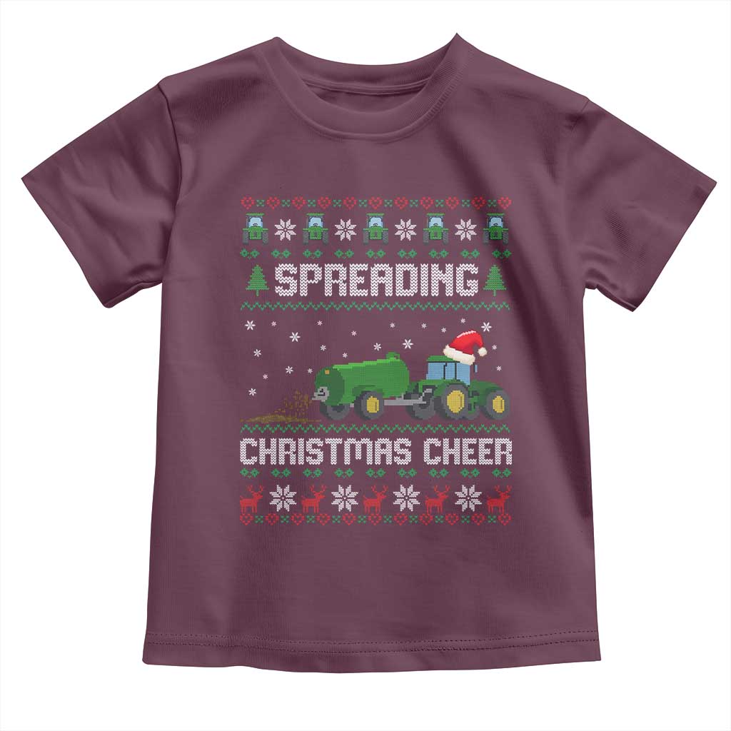 Spreading Christmas Cheer Toddler T Shirt Funny Farming Tractor Xmas TS11 Maroon Print Your Wear