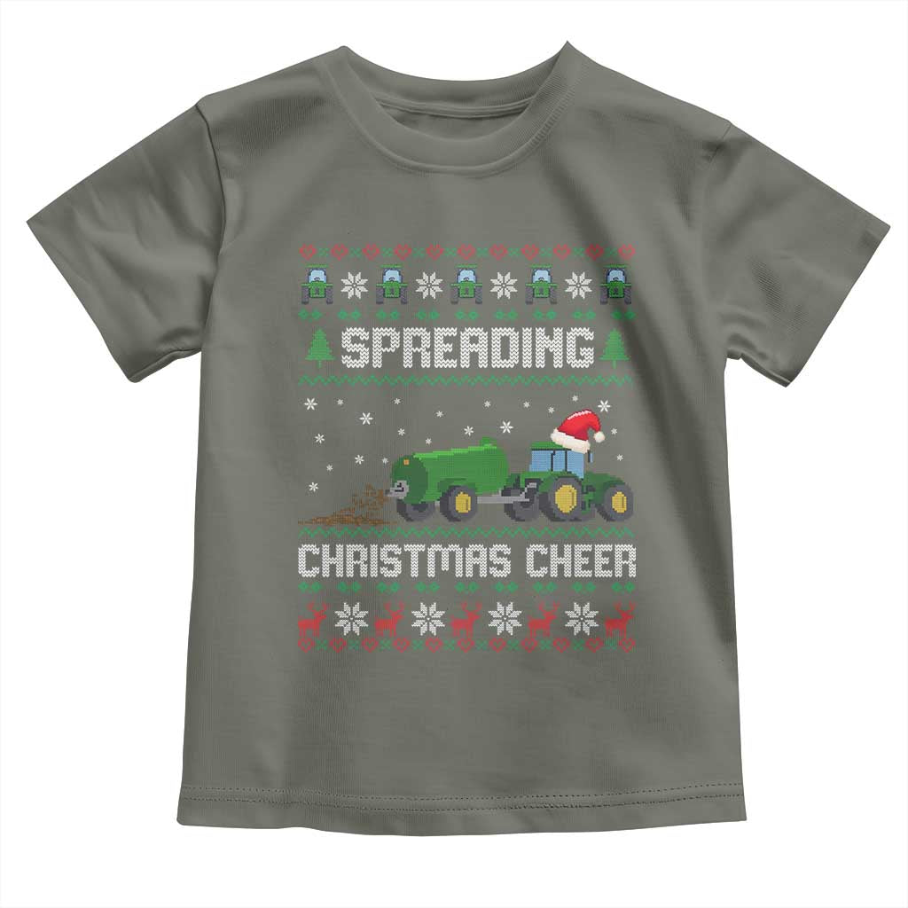 Spreading Christmas Cheer Toddler T Shirt Funny Farming Tractor Xmas TS11 Military Green Print Your Wear
