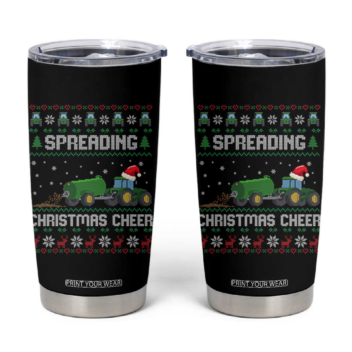 Spreading Christmas Cheer Tumbler Cup Funny Farming Tractor Xmas TS11 Black Print Your Wear