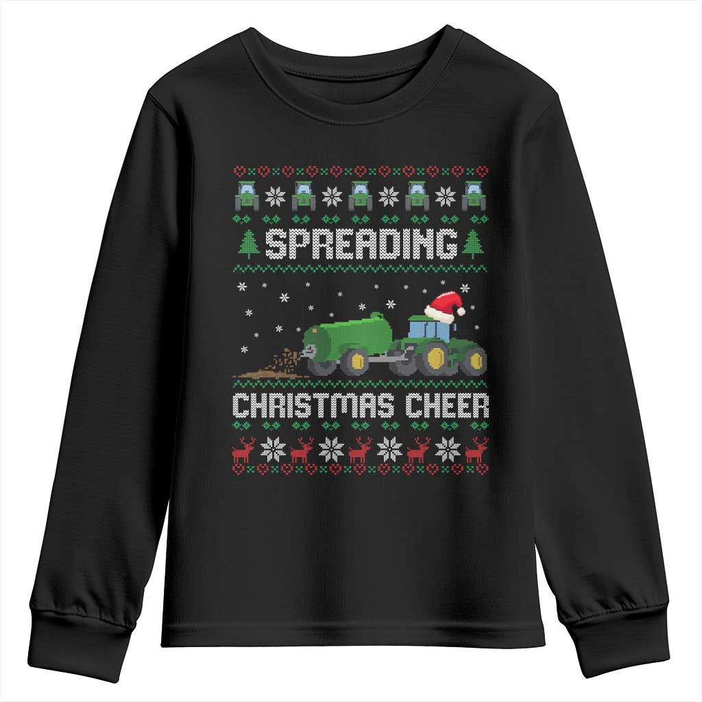Spreading Christmas Cheer Youth Sweatshirt Funny Farming Tractor Xmas TS11 Black Print Your Wear