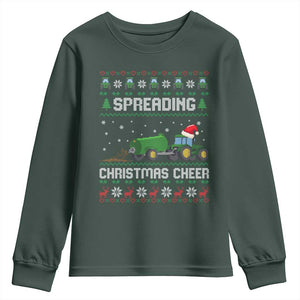 Spreading Christmas Cheer Youth Sweatshirt Funny Farming Tractor Xmas TS11 Dark Forest Green Print Your Wear