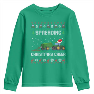 Spreading Christmas Cheer Youth Sweatshirt Funny Farming Tractor Xmas TS11 Irish Green Print Your Wear