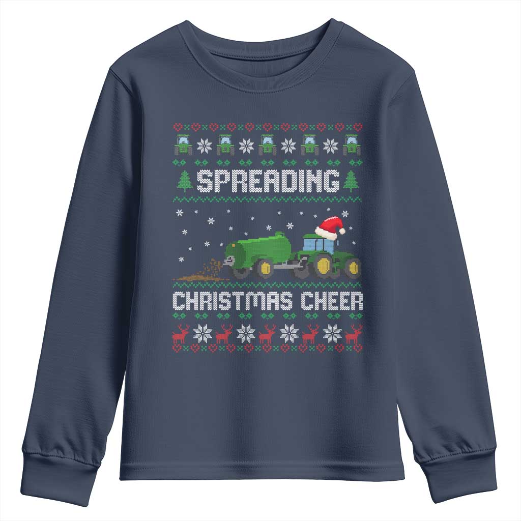 Spreading Christmas Cheer Youth Sweatshirt Funny Farming Tractor Xmas TS11 Navy Print Your Wear