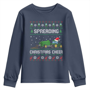 Spreading Christmas Cheer Youth Sweatshirt Funny Farming Tractor Xmas TS11 Navy Print Your Wear