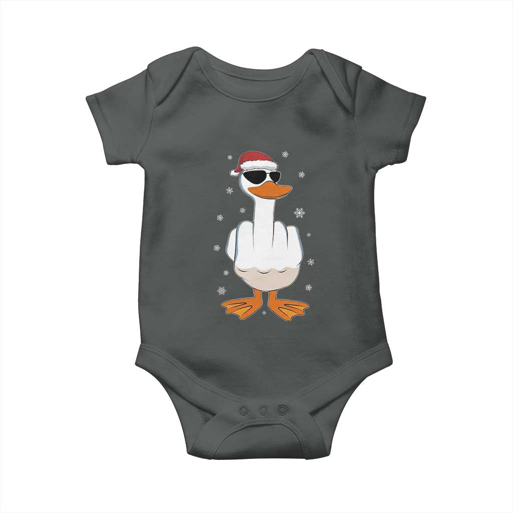 Funny Christmas Offensive Rude Duck Baby Onesie I Dont Give A Duck Middle Finger Xmas TS11 Dark Heather Print Your Wear