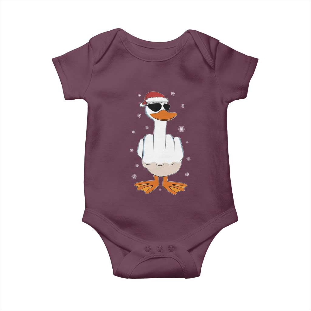 Funny Christmas Offensive Rude Duck Baby Onesie I Dont Give A Duck Middle Finger Xmas TS11 Maroon Print Your Wear