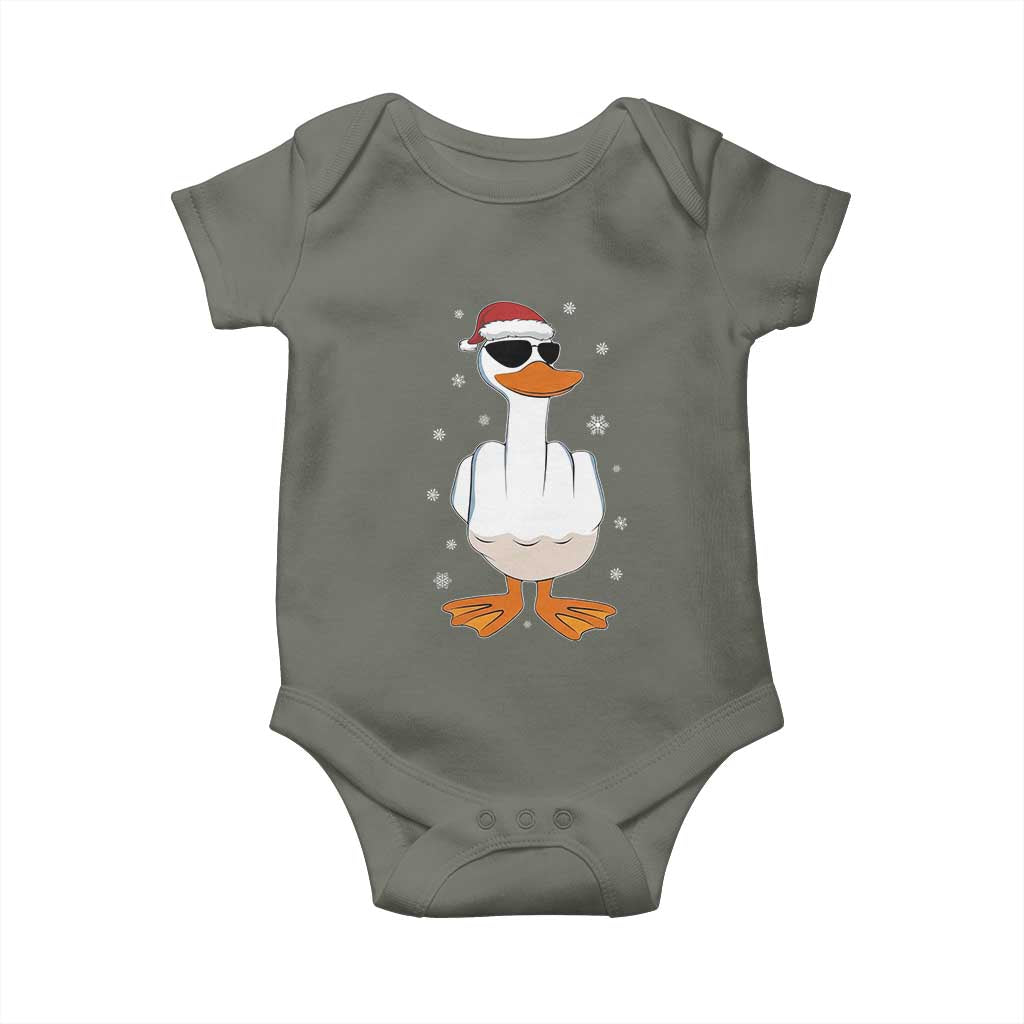 Funny Christmas Offensive Rude Duck Baby Onesie I Dont Give A Duck Middle Finger Xmas TS11 Military Green Print Your Wear