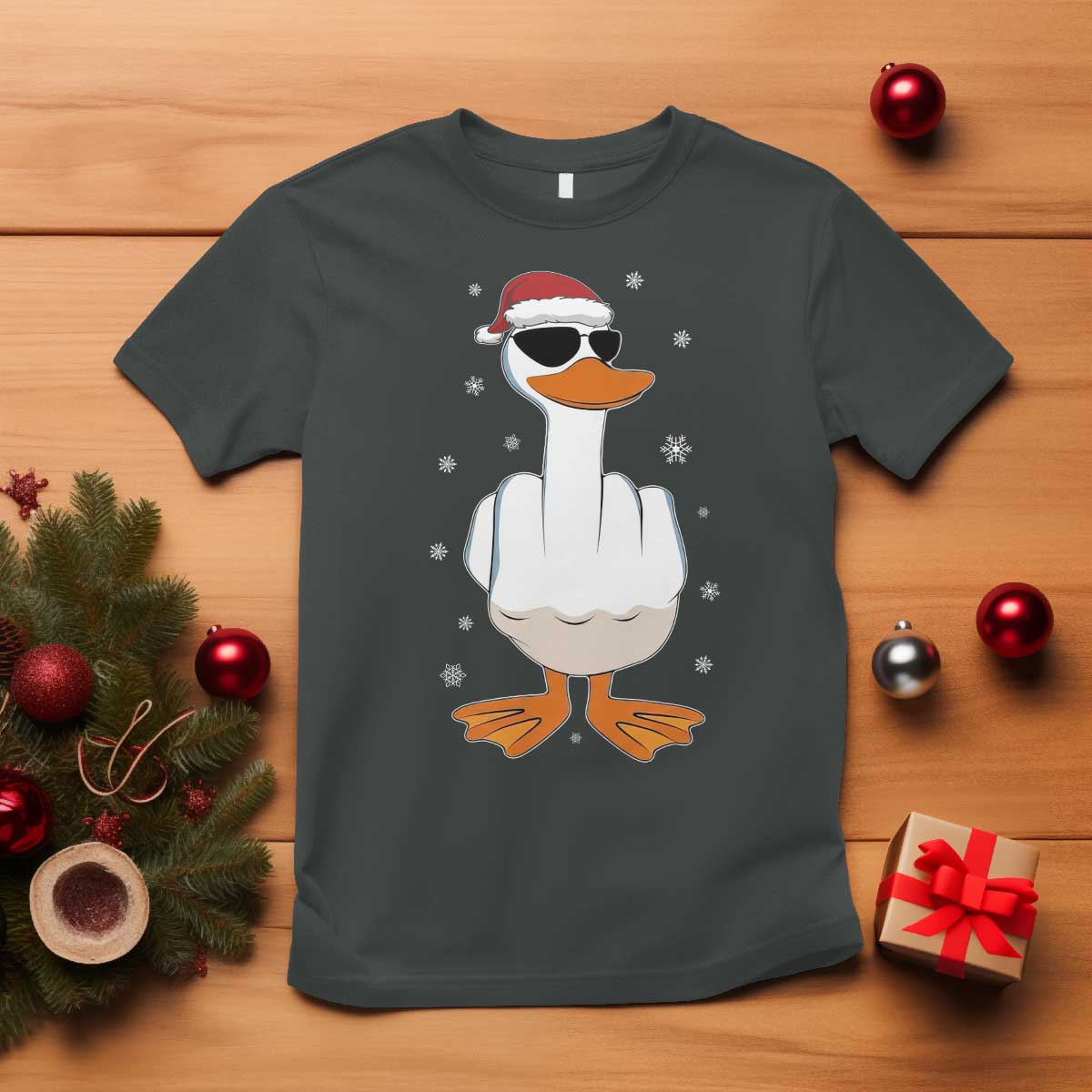 Funny Christmas Offensive Rude Duck T Shirt I Dont Give A Duck Middle Finger Xmas TS11 Dark Heather Print Your Wear