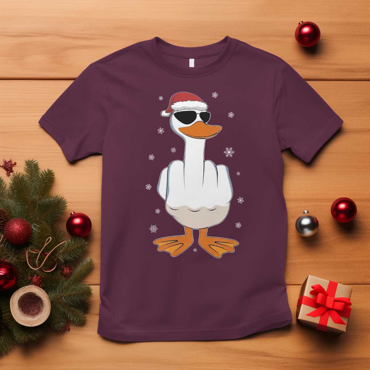 Funny Christmas Offensive Rude Duck T Shirt I Dont Give A Duck Middle Finger Xmas TS11 Maroon Print Your Wear