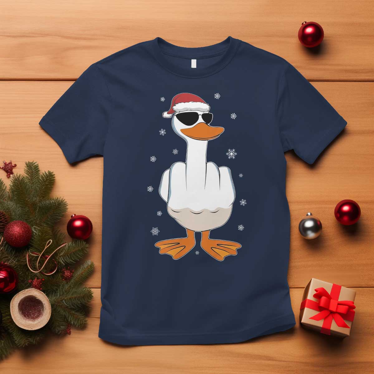 Funny Christmas Offensive Rude Duck T Shirt I Dont Give A Duck Middle Finger Xmas TS11 Navy Print Your Wear