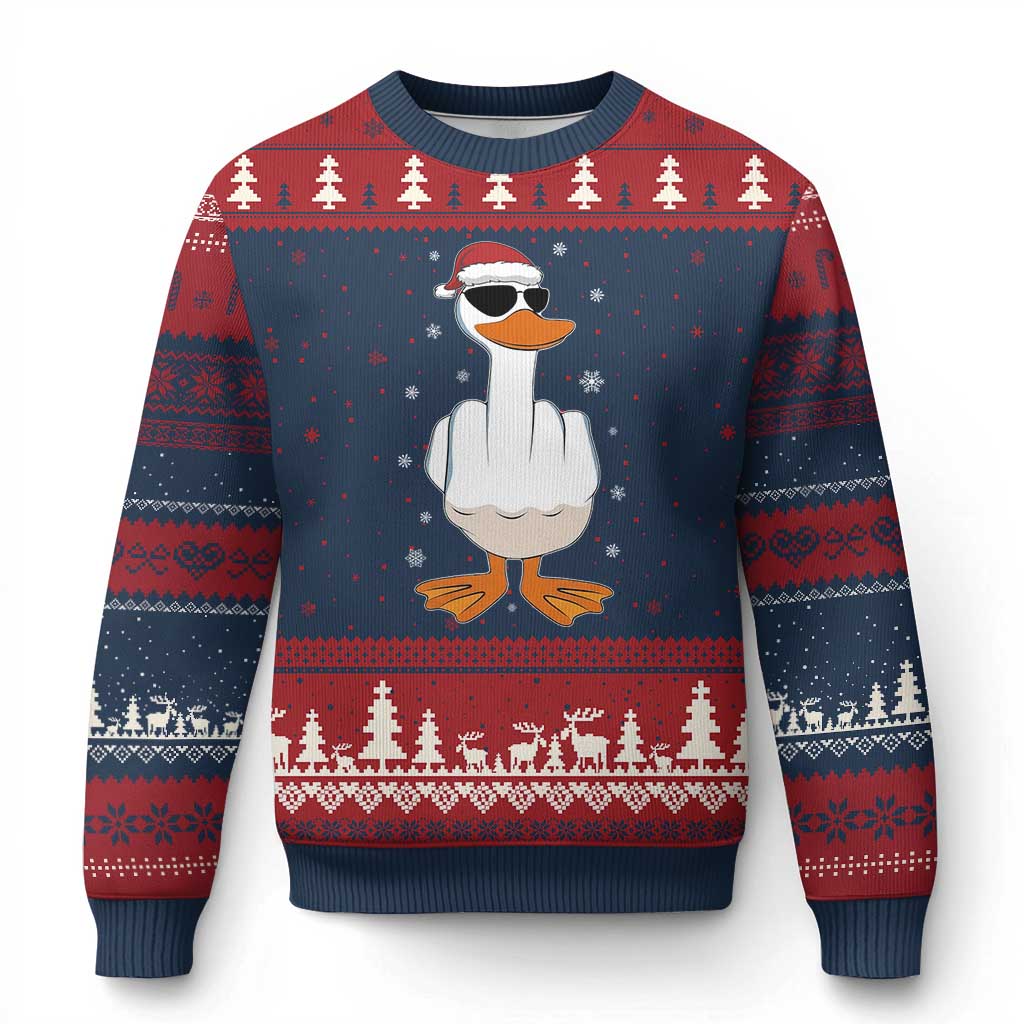 Funny Xmas Offensive Rude Duck Ugly Christmas Sweater I Dont Give A Duck Middle Finger Xmas TS11 Navy Red Print Your Wear
