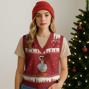 Funny Xmas Offensive Rude Duck V-Neck Knit Sweater Vest I Dont Give A Duck Middle Finger Xmas TS11 Red Beige Print Your Wear
