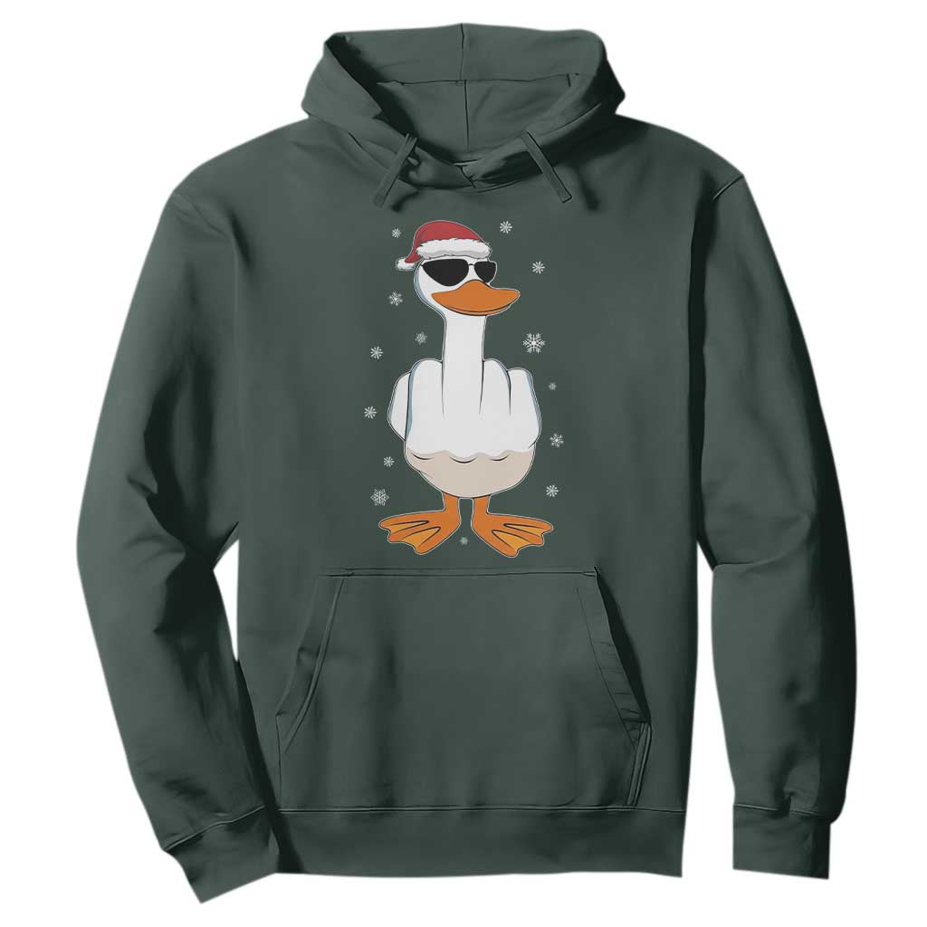 Funny Christmas Offensive Rude Duck Hoodie I Dont Give A Duck Middle Finger Xmas TS11 Dark Forest Green Print Your Wear