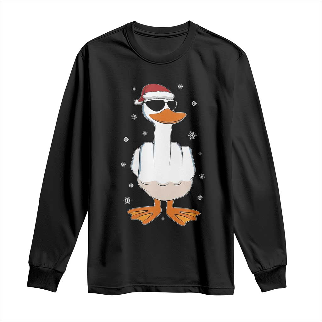 Funny Christmas Offensive Rude Duck Long Sleeve Shirt I Dont Give A Duck Middle Finger Xmas TS11 Black Print Your Wear