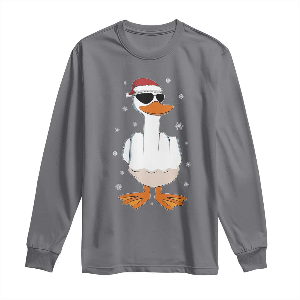 Funny Christmas Offensive Rude Duck Long Sleeve Shirt I Dont Give A Duck Middle Finger Xmas TS11 Charcoal Print Your Wear