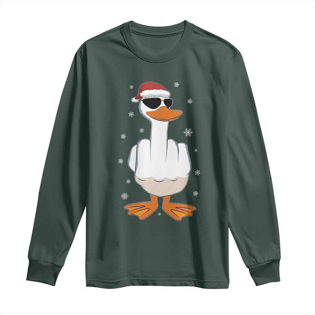 Funny Christmas Offensive Rude Duck Long Sleeve Shirt I Dont Give A Duck Middle Finger Xmas TS11 Dark Forest Green Print Your Wear