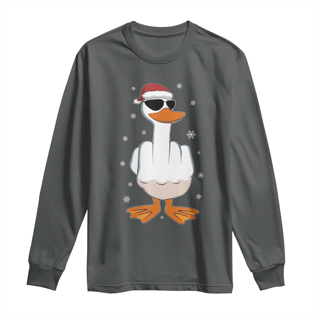 Funny Christmas Offensive Rude Duck Long Sleeve Shirt I Dont Give A Duck Middle Finger Xmas TS11 Dark Heather Print Your Wear