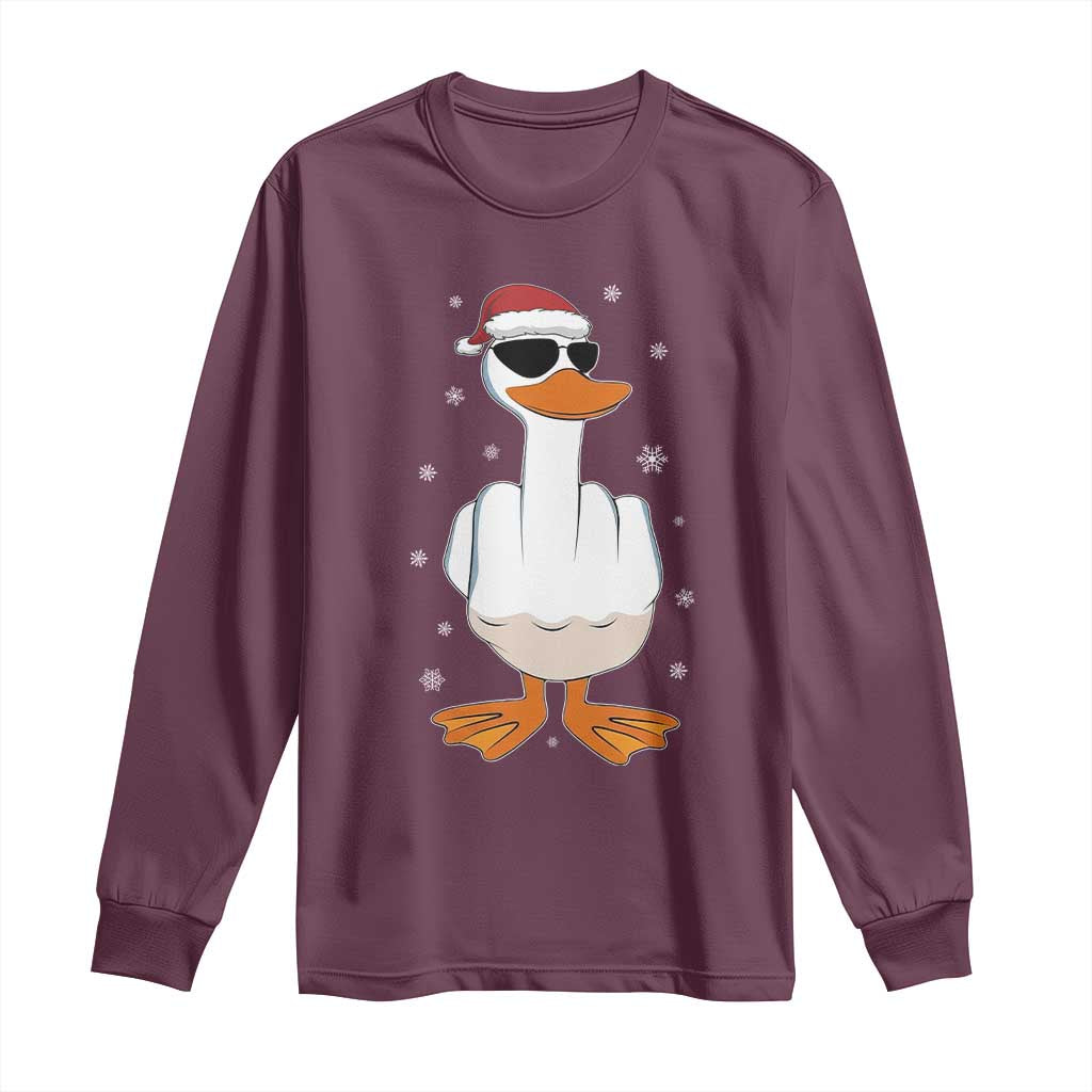 Funny Christmas Offensive Rude Duck Long Sleeve Shirt I Dont Give A Duck Middle Finger Xmas TS11 Maroon Print Your Wear