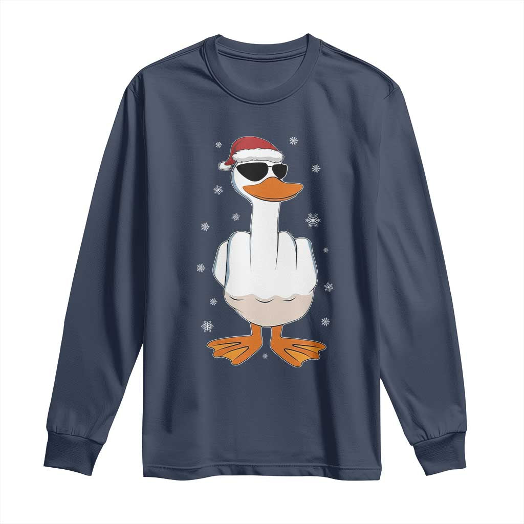 Funny Christmas Offensive Rude Duck Long Sleeve Shirt I Dont Give A Duck Middle Finger Xmas TS11 Navy Print Your Wear