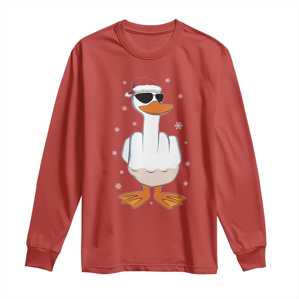 Funny Christmas Offensive Rude Duck Long Sleeve Shirt I Dont Give A Duck Middle Finger Xmas TS11 Red Print Your Wear