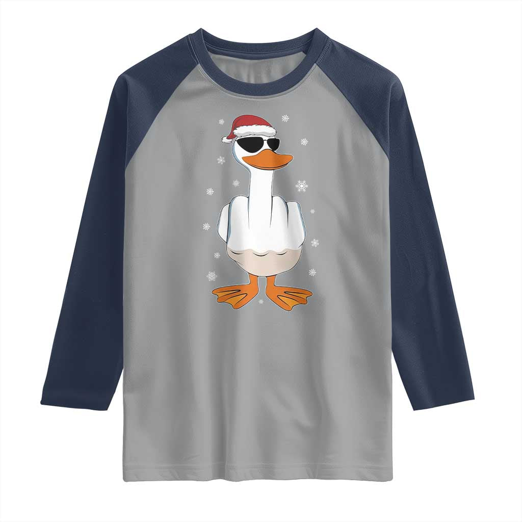 Funny Christmas Offensive Rude Duck Raglan Shirt I Dont Give A Duck Middle Finger Xmas TS11 Sport Gray Navy Print Your Wear
