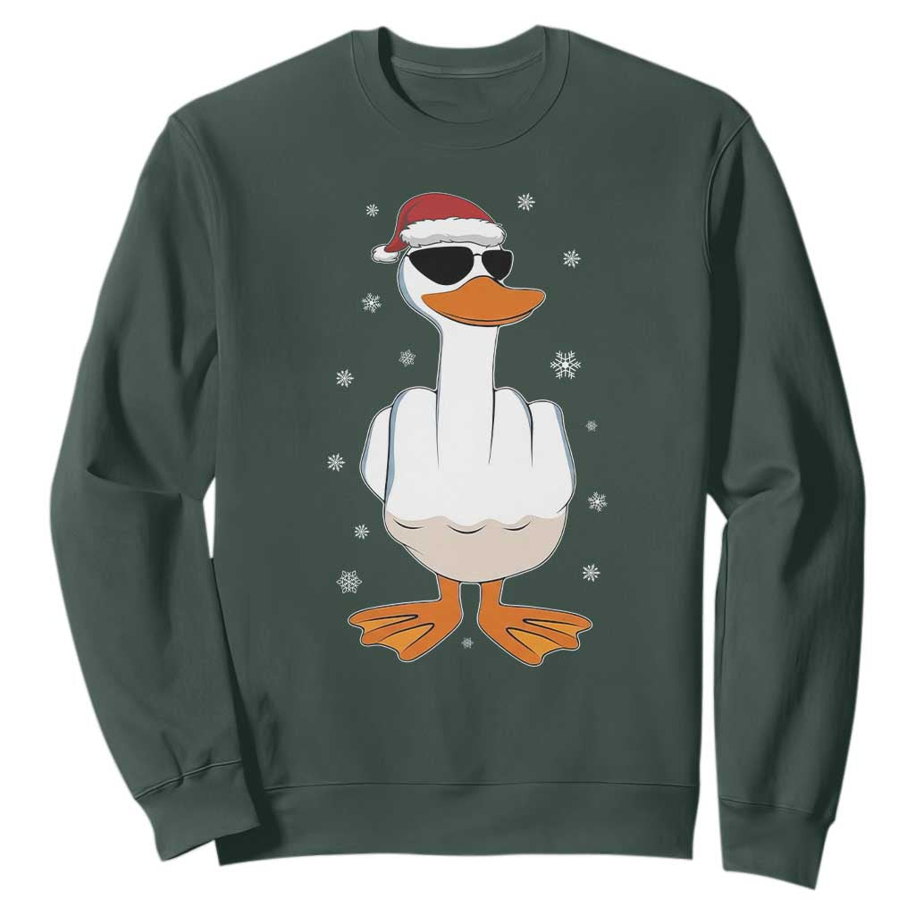 Funny Christmas Offensive Rude Duck Sweatshirt I Dont Give A Duck Middle Finger Xmas TS11 Dark Forest Green Print Your Wear