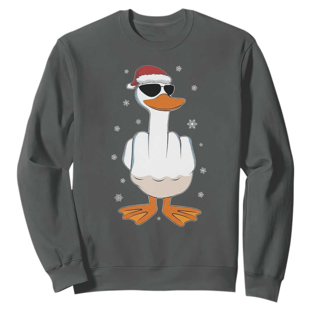 Funny Christmas Offensive Rude Duck Sweatshirt I Dont Give A Duck Middle Finger Xmas TS11 Dark Heather Print Your Wear