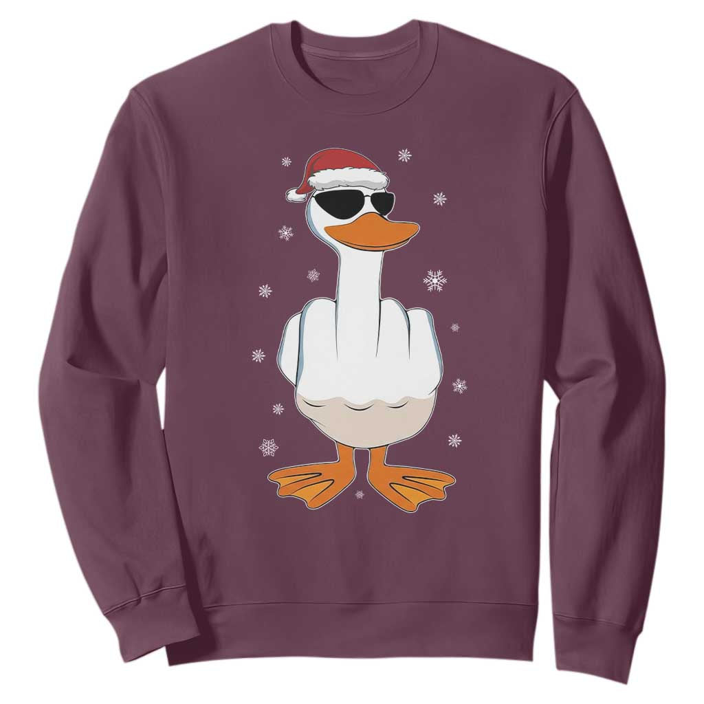 Funny Christmas Offensive Rude Duck Sweatshirt I Dont Give A Duck Middle Finger Xmas TS11 Maroon Print Your Wear