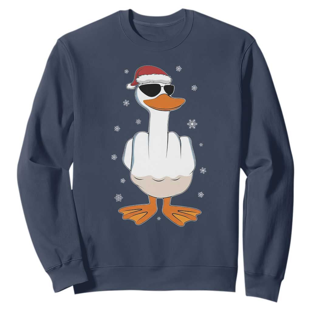 Funny Christmas Offensive Rude Duck Sweatshirt I Dont Give A Duck Middle Finger Xmas TS11 Navy Print Your Wear