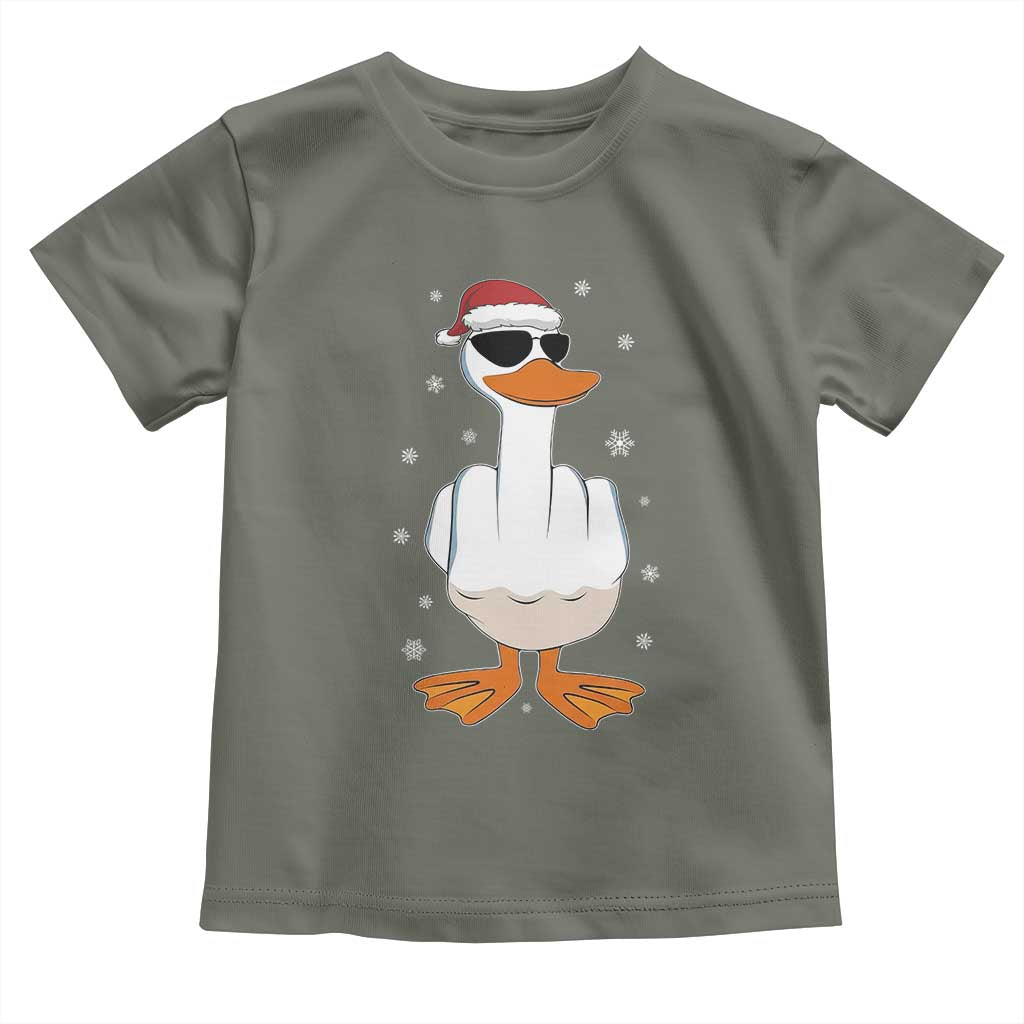 Funny Christmas Offensive Rude Duck Toddler T Shirt I Dont Give A Duck Middle Finger Xmas TS11 Military Green Print Your Wear