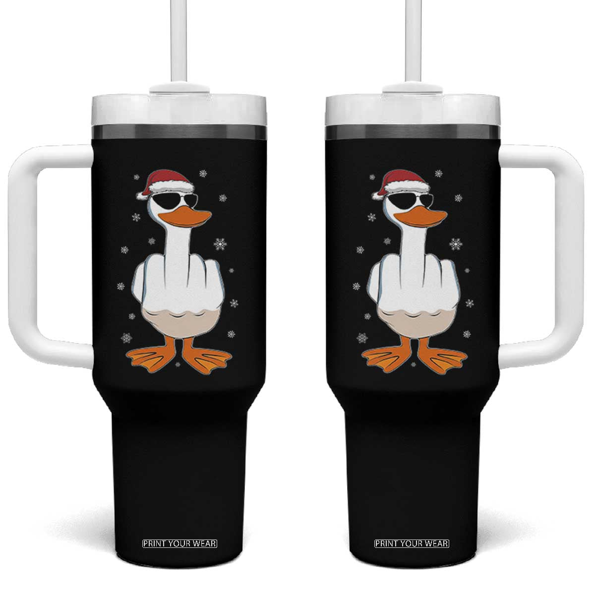 Funny Christmas Offensive Rude Duck Tumbler With Handle I Dont Give A Duck Middle Finger Xmas TS11 One Size: 40 oz Black Print Your Wear