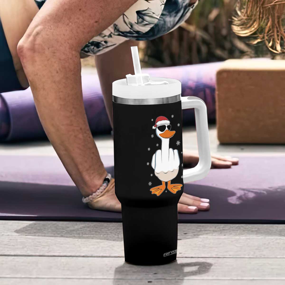 Funny Christmas Offensive Rude Duck Tumbler With Handle I Dont Give A Duck Middle Finger Xmas TS11 Print Your Wear