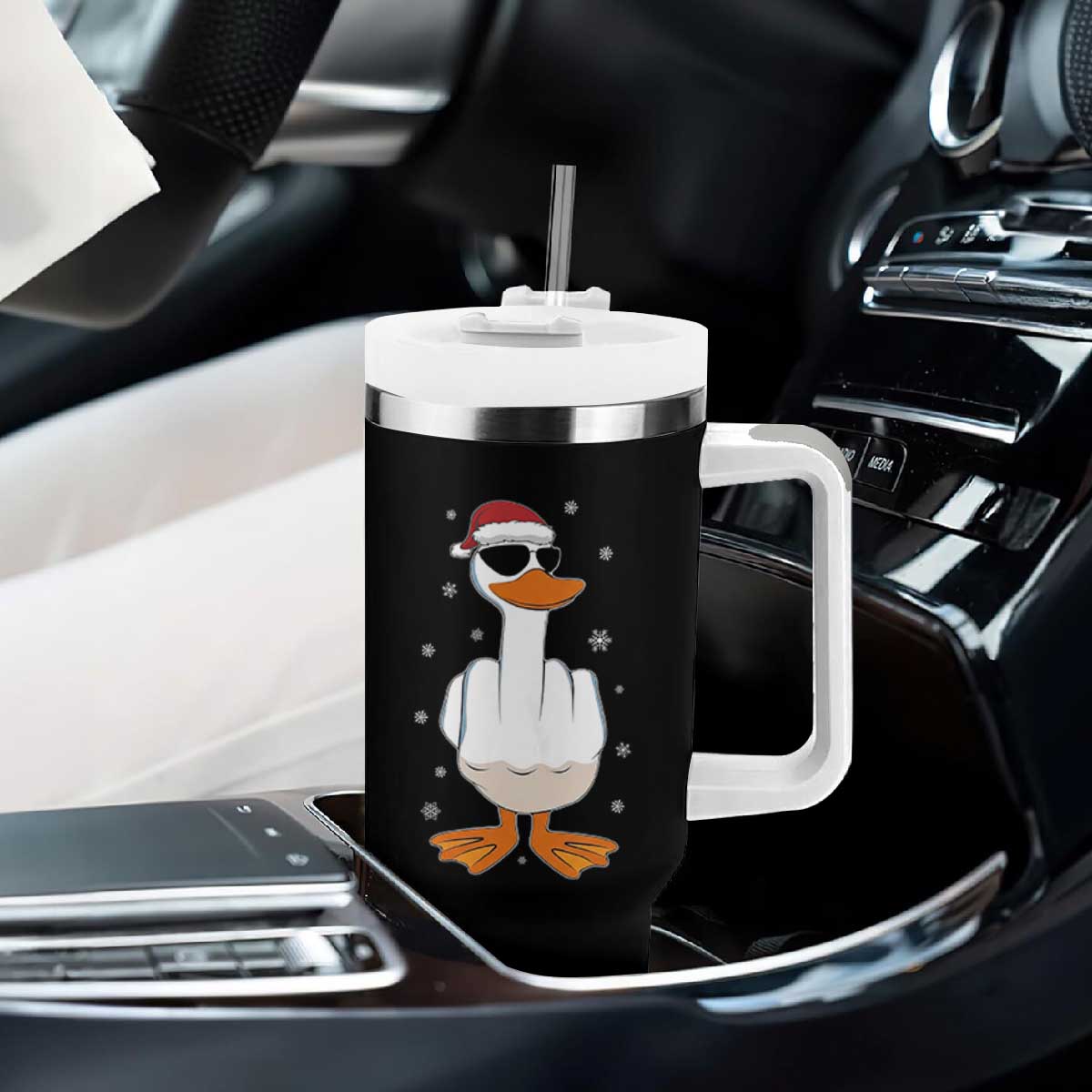 Funny Christmas Offensive Rude Duck Tumbler With Handle I Dont Give A Duck Middle Finger Xmas TS11 Print Your Wear