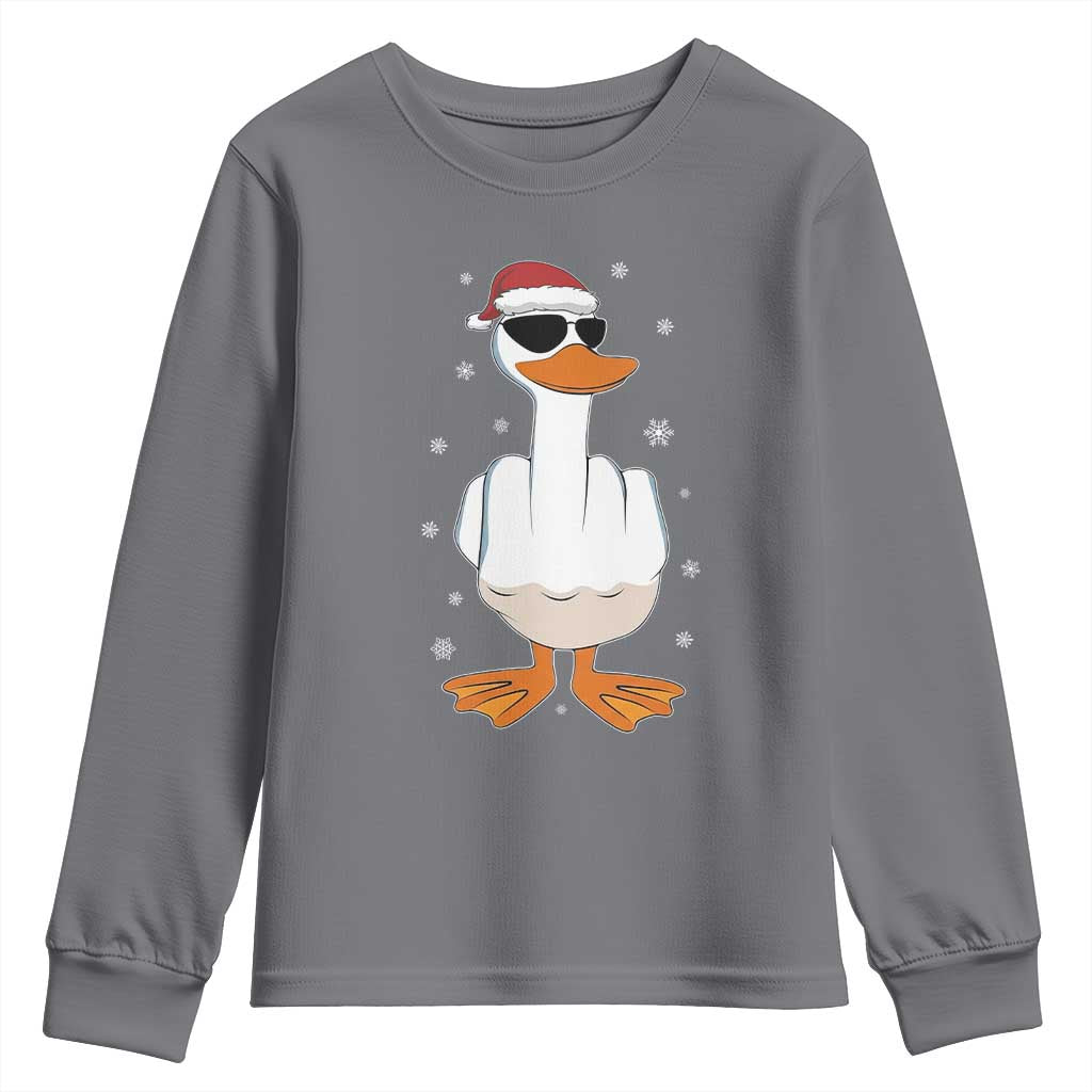 Funny Christmas Offensive Rude Duck Youth Sweatshirt I Dont Give A Duck Middle Finger Xmas TS11 Charcoal Print Your Wear